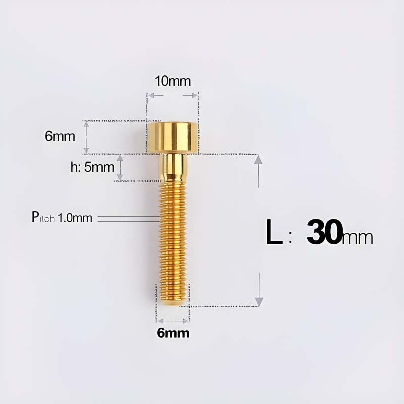 M6x30-70mm Titanium Socket Cap Bolts for Bicycle Headset, Disc Brake Caliper