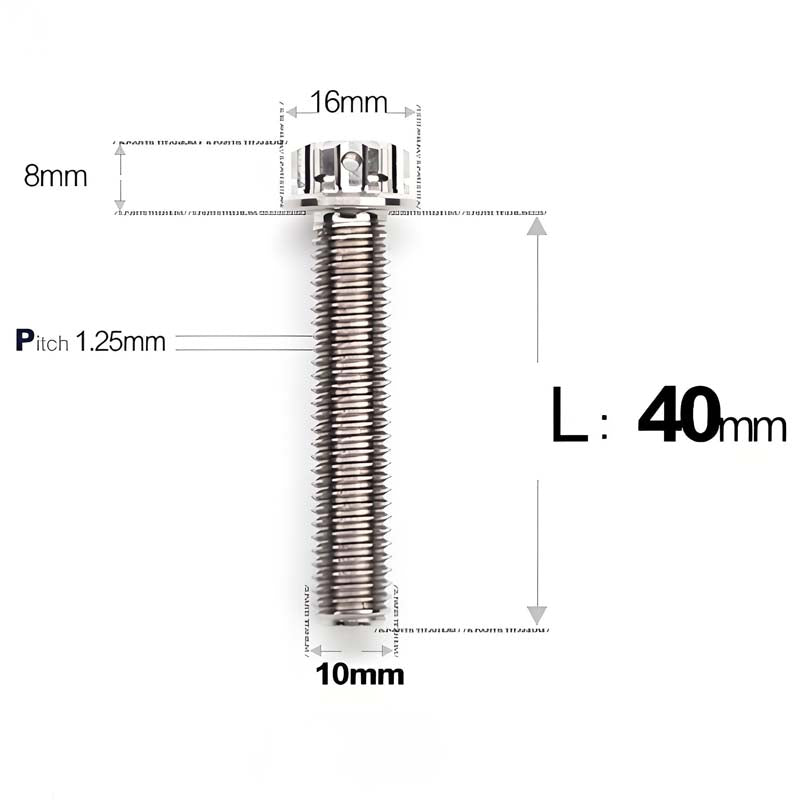 M10x12-40mm Titanium Motorcycle Bolts with 1.25mm Pitch