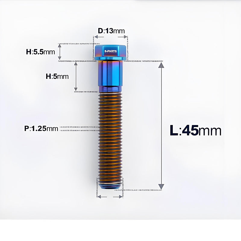 M10x20-55mm Titanium Bolts with 1.25mm Pitch For Motorcycle