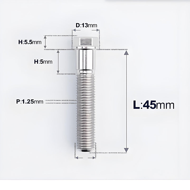 M10x20-55mm Titanium Bolts with 1.25mm Pitch For Motorcycle
