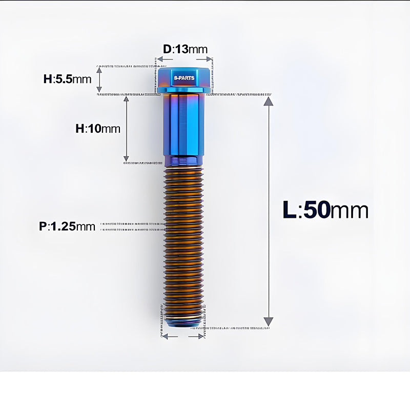 M10x20-55mm Titanium Bolts with 1.25mm Pitch For Motorcycle