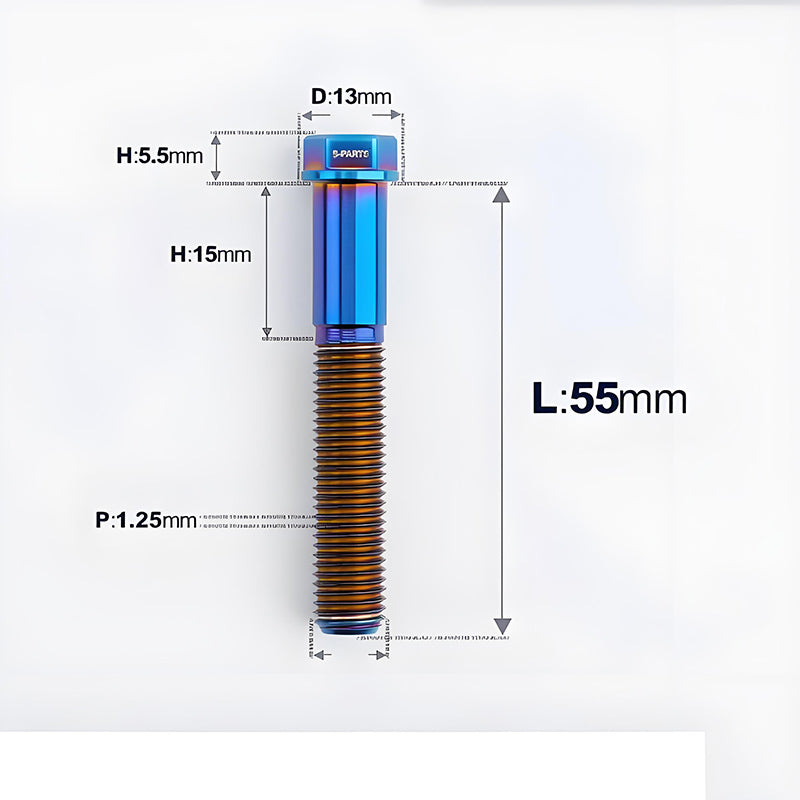 M10x20-55mm Titanium Bolts with 1.25mm Pitch For Motorcycle