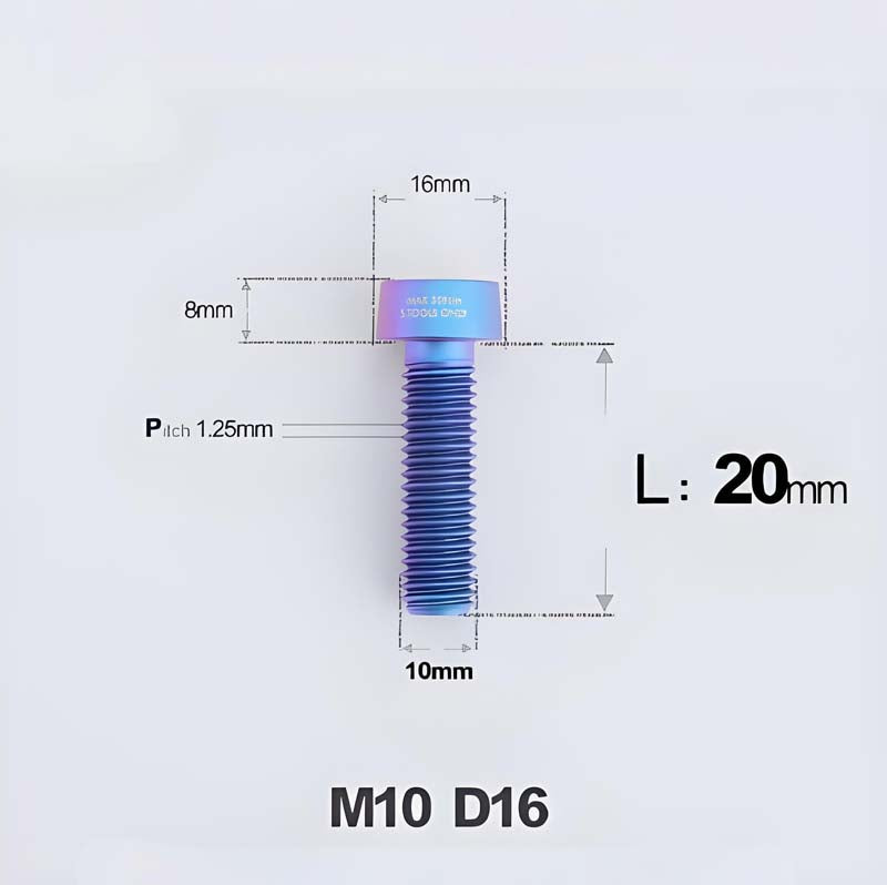 M10xL20-80mm Titanium 1.25mm Thread Security Bolt for Brembo Caliper Mounting D16