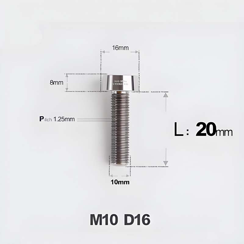 M10xL20-80mm Titanium 1.25mm Thread Security Bolt for Brembo Caliper Mounting D16