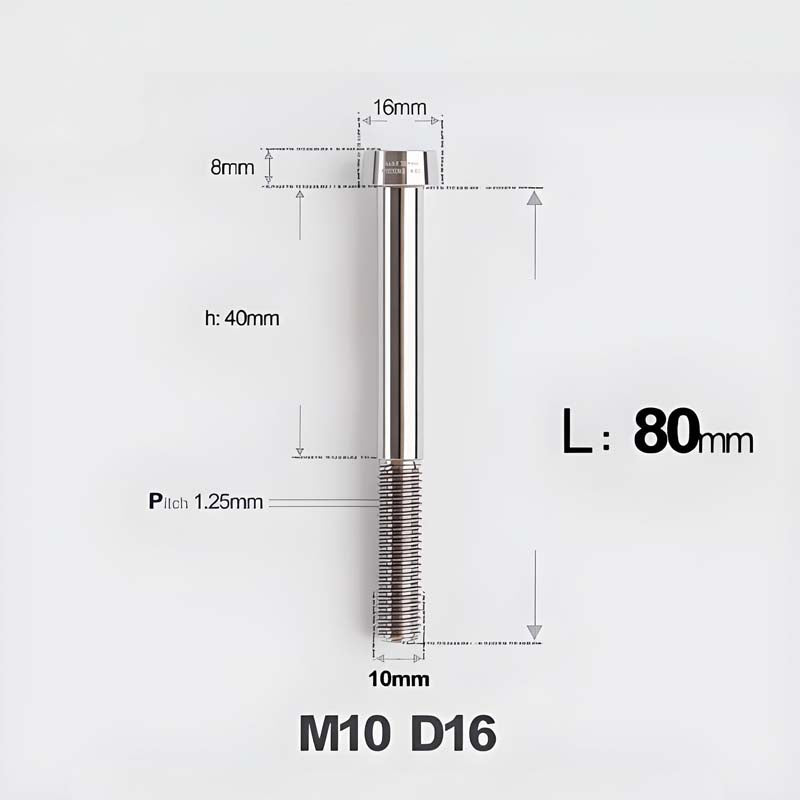 M10xL20-80mm Titanium 1.25mm Thread Security Bolt for Brembo Caliper Mounting D16