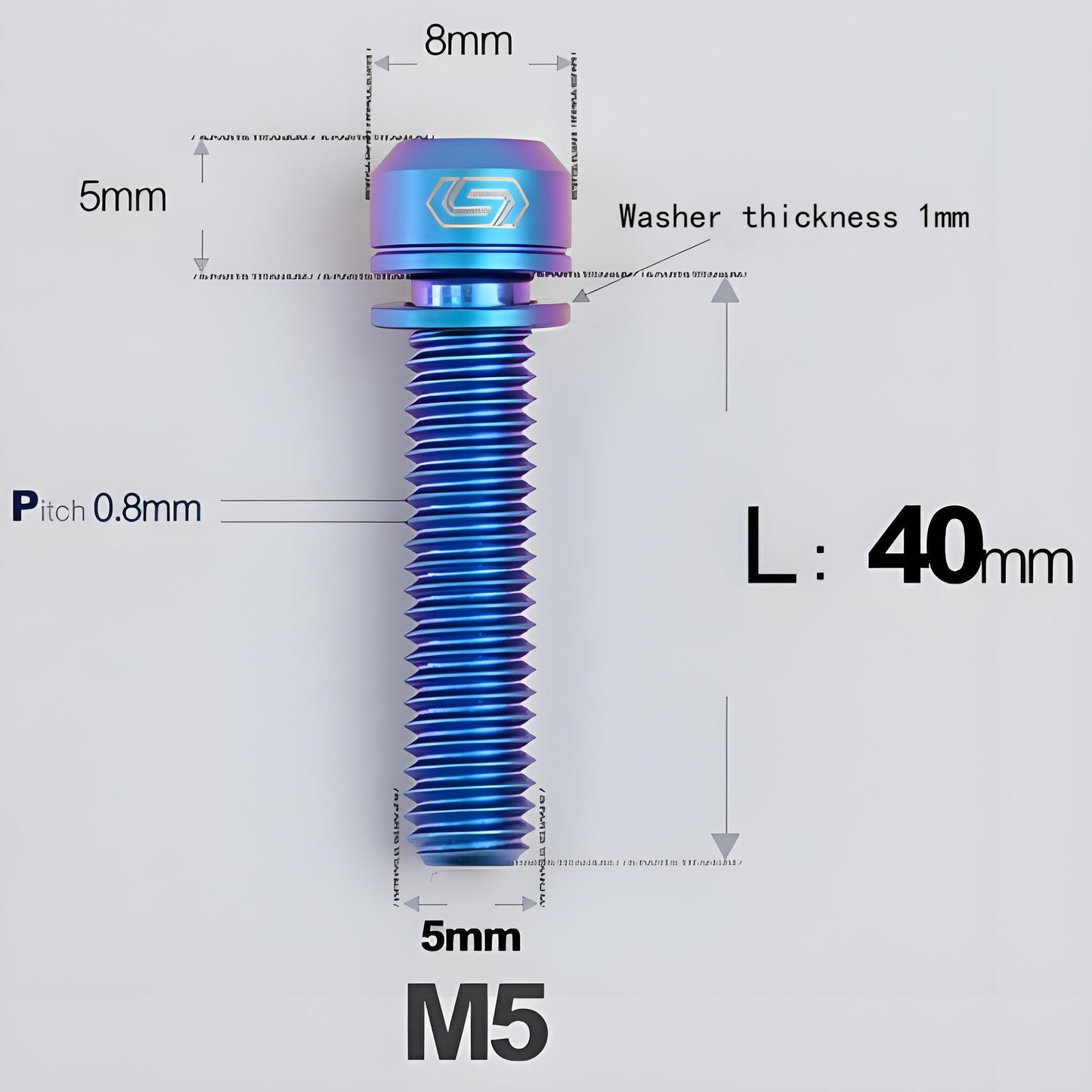M5 L10-40MM Titanium Bolts With Wishers For Bicycle Stem