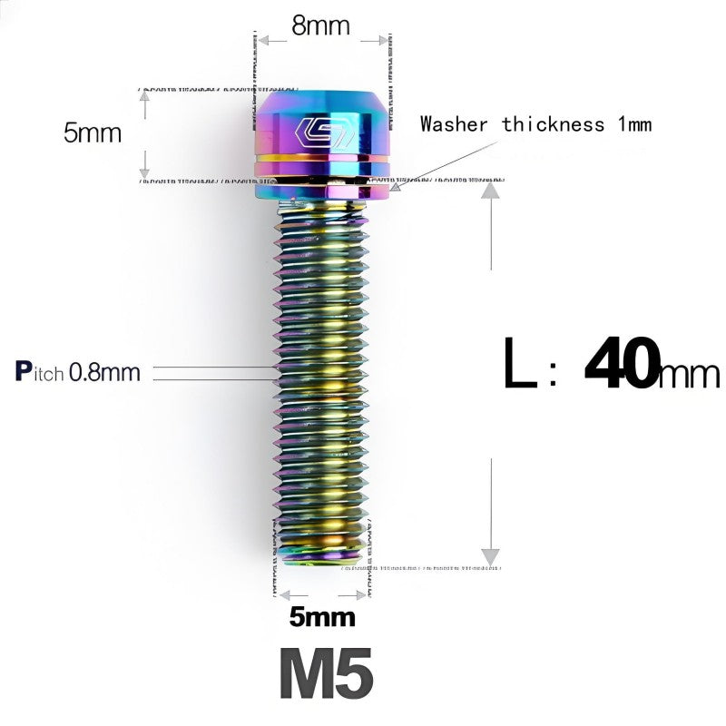 M5 L10-40MM Titanium Bolts With Wishers For Bicycle Stem