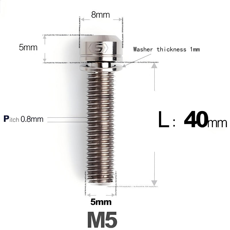 M5 L10-40MM Titanium Bolts With Wishers For Bicycle Stem