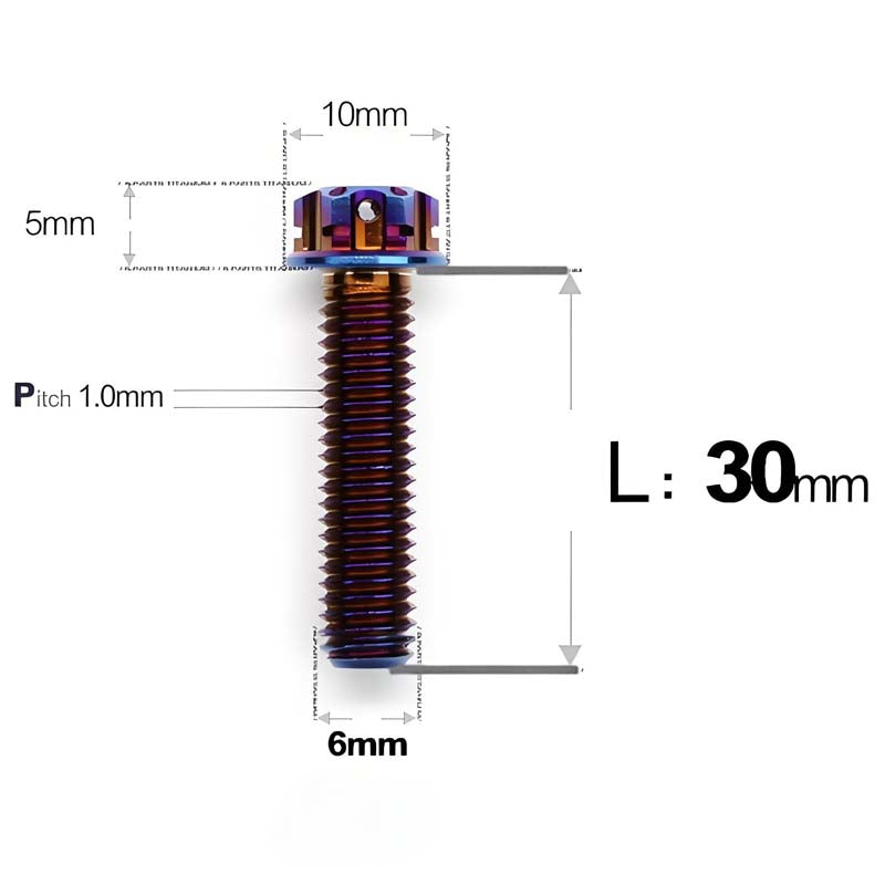 M6 Titanium Full Thread Bolts (8-30mm) for Motorcycles, Bicycles, and E-Bikes