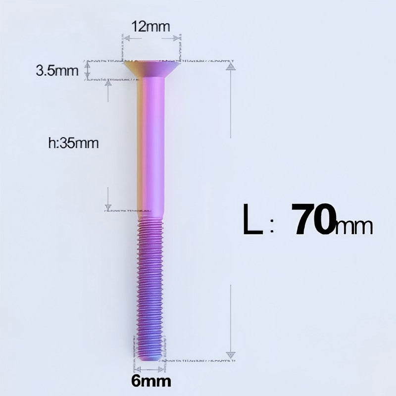 M6 x 45-70mm Titanium Flat Head Bolts - Countersunk Screws for Motorcycle Parts