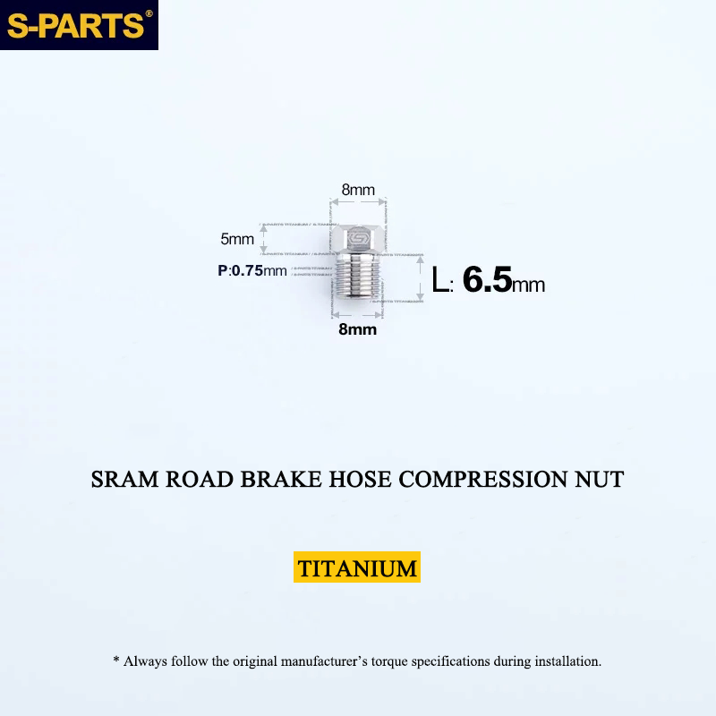 Titanium Brake Hose Compression Nut for SRAM Road Hydraulic Disc Brakes - M8 × 6.5mm Hose Bolt