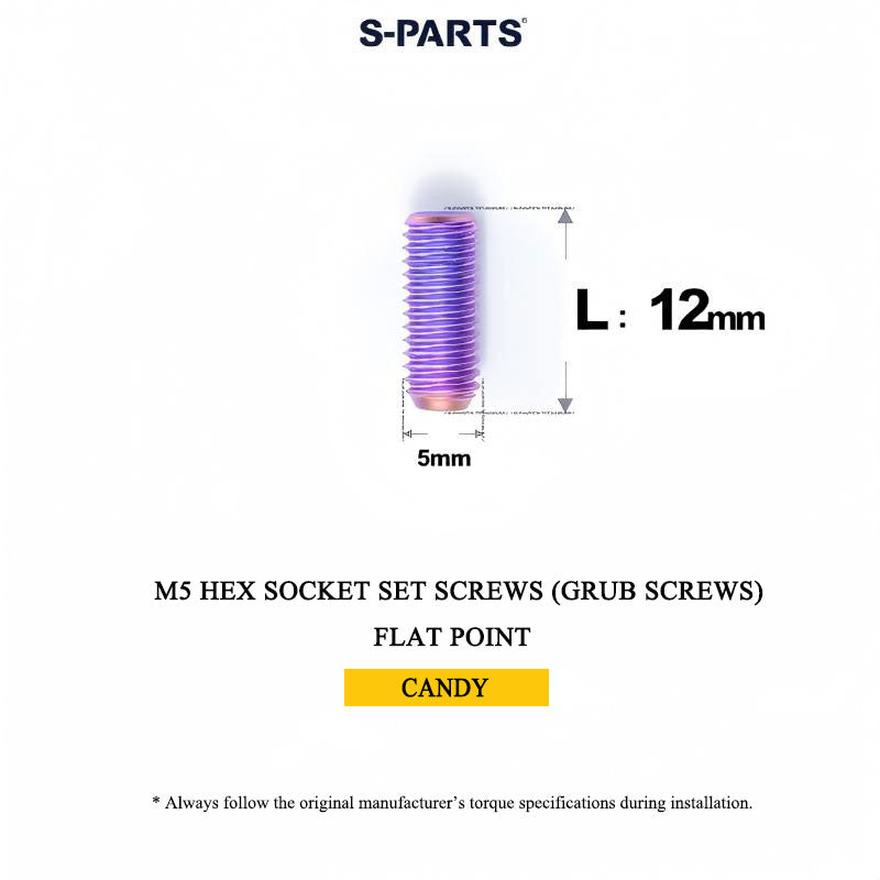 Titanium M5 Hex Socket Set Screws (Grub Screws), Flat Point | Grade 5, M5x12 / M5x16