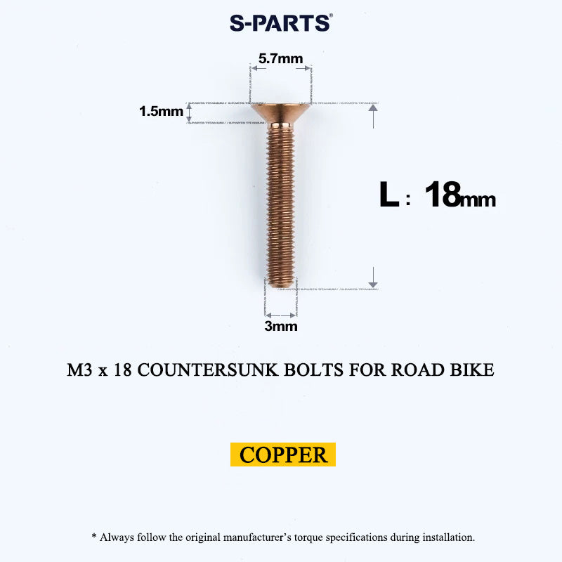 M3x6-30mm Titanium Flat Head Bolts Countersunk Ti Bolts For Road Bike