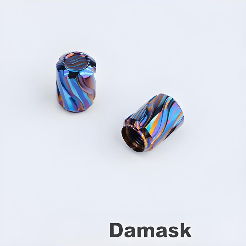 2 PCS Titanium "Damask Star Trek" Schrader Valve Caps – Fits Motorcycles, Bicycle and E-Scooters