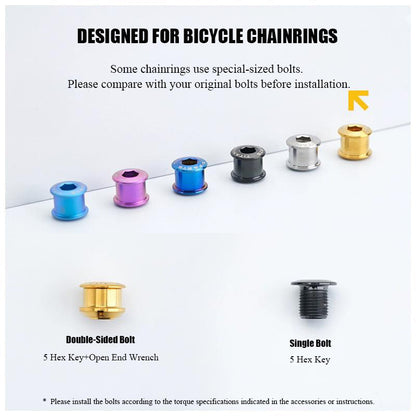 3.5/7/8.5mm Titanium Chainring Cranksets Bolts–Double Lock for Road & MTB