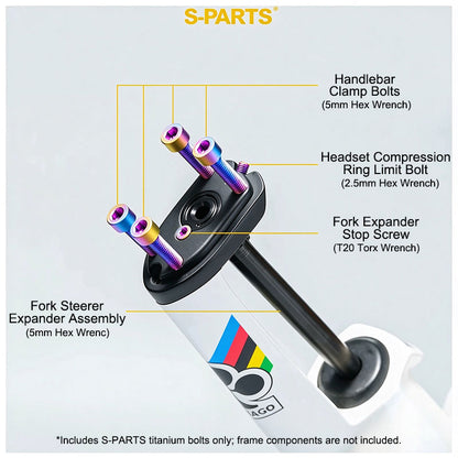 COLNAGO Y1RS Grade 5 Titanium Hardware Kit | Handlebar Bolts, Fork Steerer Expander, Thru Axle & More