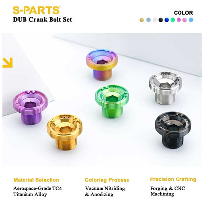 DUB Titanium Crank Arm Bolt & Self-Extracting Cap Set for SRAM DUB / Quarq / Force / Red | 11.3g Ultra-Light CNC Titanium