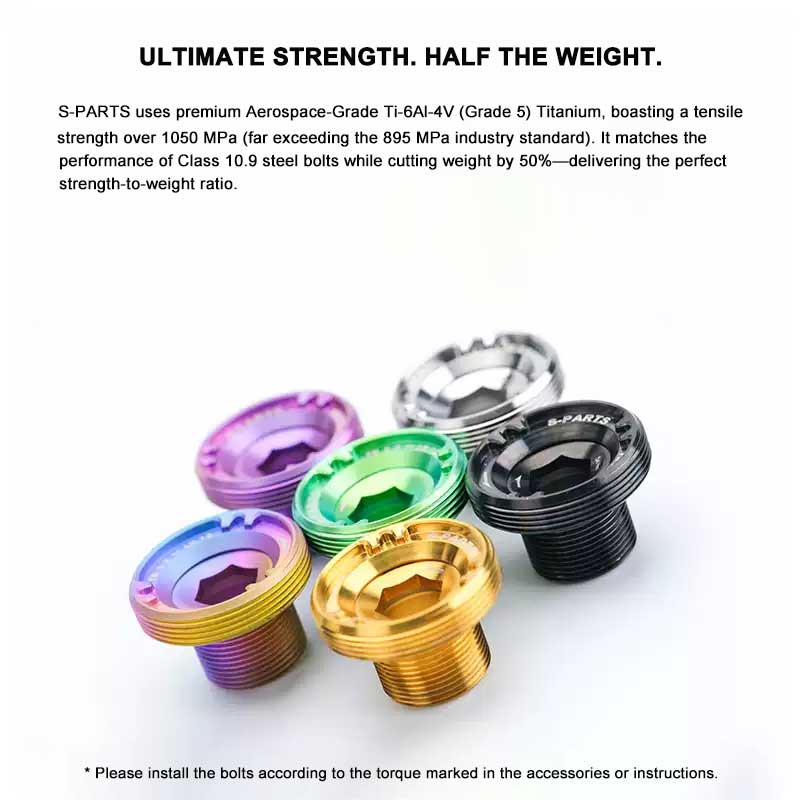 DUB Titanium Crank Arm Bolt & Self-Extracting Cap Set for SRAM DUB / Quarq / Force / Red | 11.3g Ultra-Light CNC Titanium