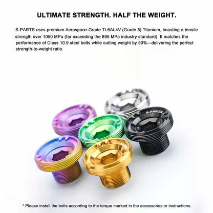 DUB Titanium Crank Arm Bolt & Self-Extracting Cap Set for SRAM DUB / Quarq / Force / Red | 11.3g Ultra-Light CNC Titanium