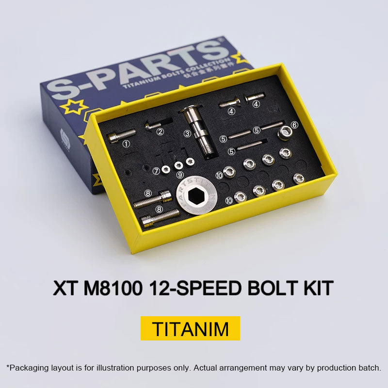 Grade 5 Titanium Bolt Kit for Shimano Deore XT M8100 12-Speed Drivetrain | MTB Derailleur, Crank & Chainring Hardware Set