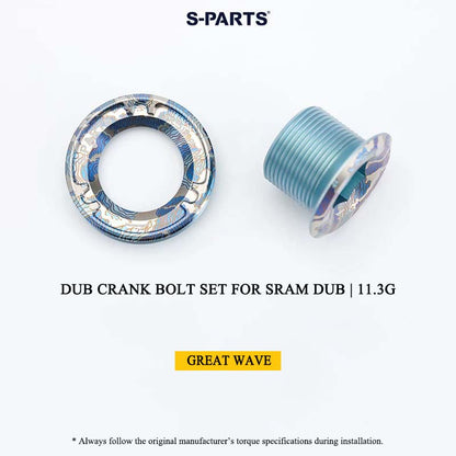 DUB Titanium Crank Arm Bolt & Self-Extracting Cap Set for SRAM DUB / Quarq / Force / Red | 11.3g Ultra-Light CNC Titanium