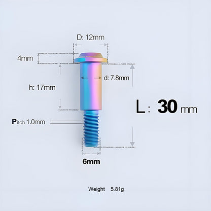 Grade 5 Titanium M6 Shoulder Bolts for Motorcycles & E-Bikes | Candy Color | Multiple Lengths