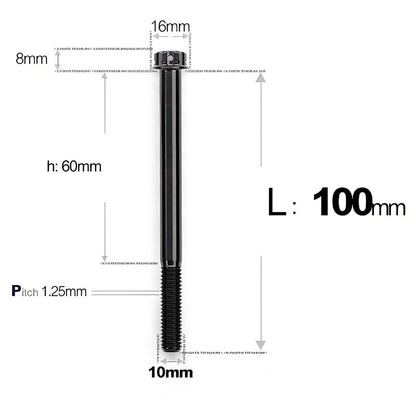 M10x85-120mm Titanium Motorcycle Bolts with 1.25mm Pitch