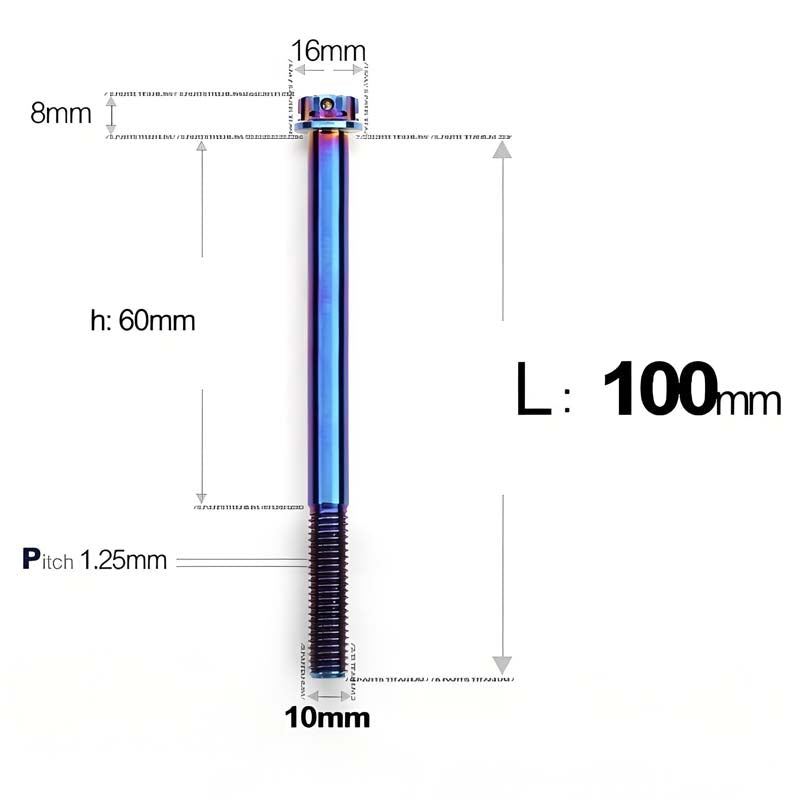M10x85-120mm Titanium Motorcycle Bolts with 1.25mm Pitch