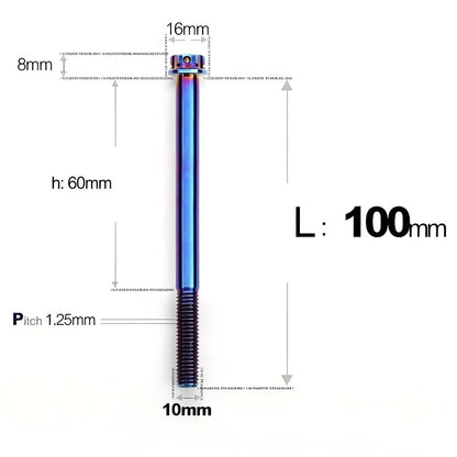 M10x85-120mm Titanium Motorcycle Bolts with 1.25mm Pitch