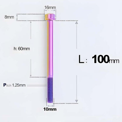 M10x85-120mm Titanium Motorcycle Bolts with 1.25mm Pitch
