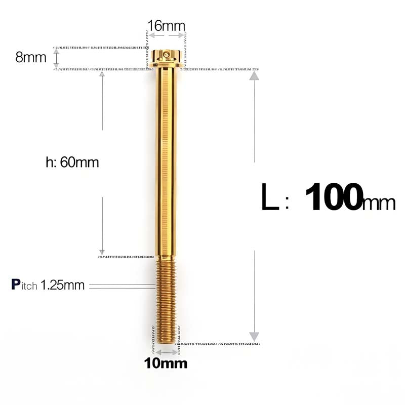 M10x85-120mm Titanium Motorcycle Bolts with 1.25mm Pitch