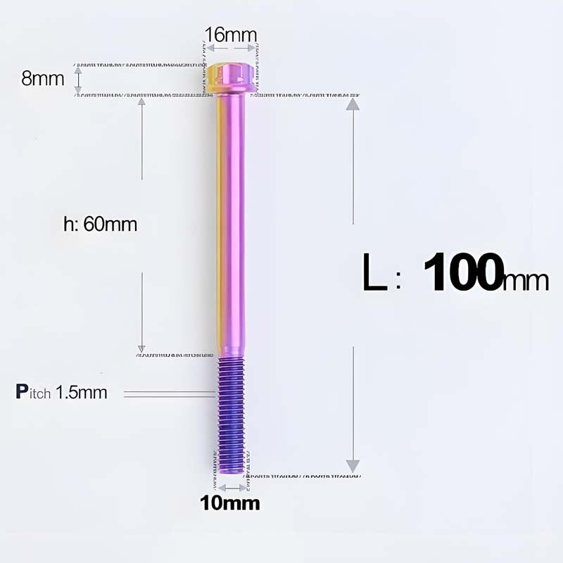 M10x65-120mm Titanium Motorcycle Bolts with 1.5mm Pitch