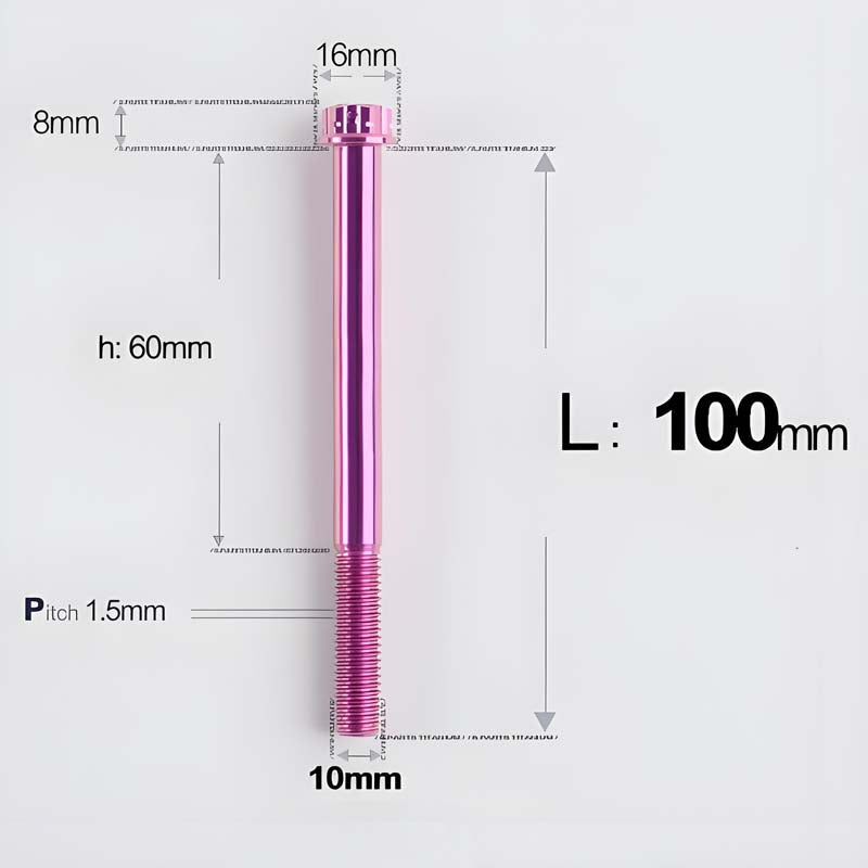 M10x65-120mm Titanium Motorcycle Bolts with 1.5mm Pitch