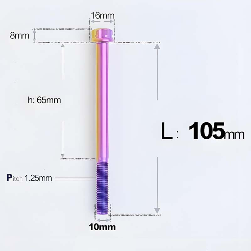 M10x85-120mm Titanium Motorcycle Bolts with 1.25mm Pitch