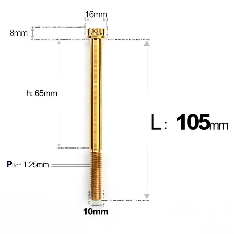 M10x85-120mm Titanium Motorcycle Bolts with 1.25mm Pitch