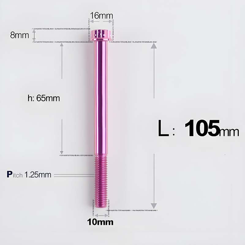 M10x85-120mm Titanium Motorcycle Bolts with 1.25mm Pitch