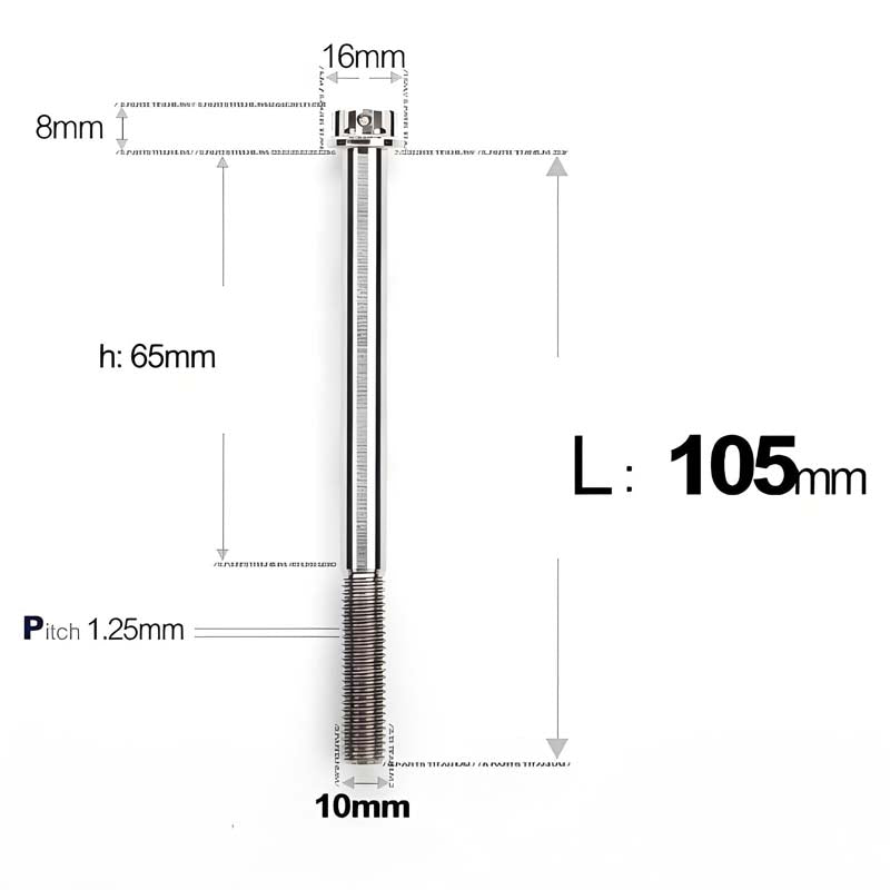 M10x85-120mm Titanium Motorcycle Bolts with 1.25mm Pitch
