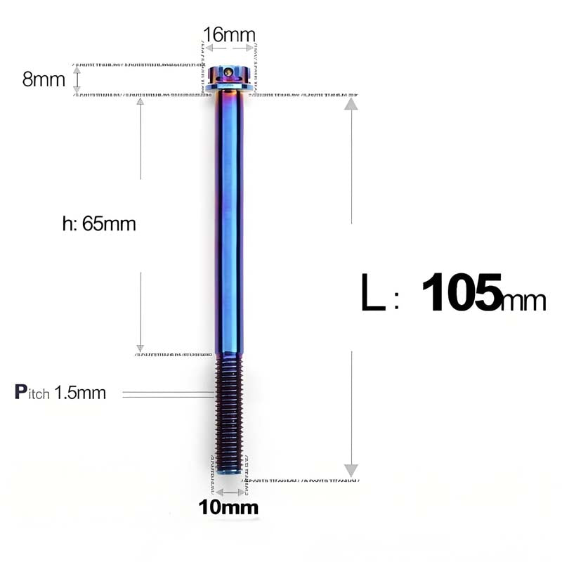 M10x65-120mm Titanium Motorcycle Bolts with 1.5mm Pitch