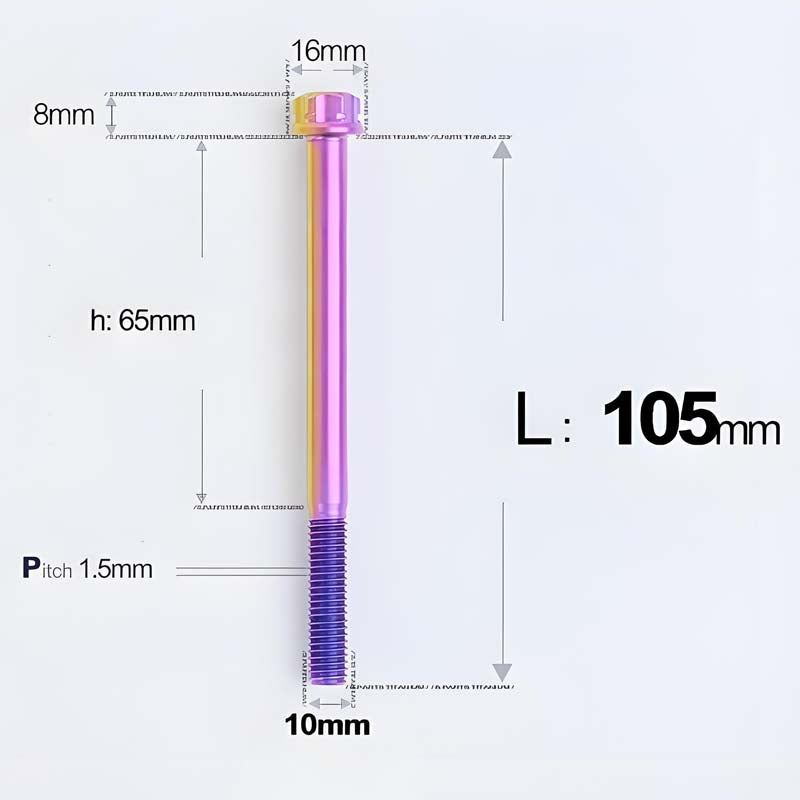 M10x65-120mm Titanium Motorcycle Bolts with 1.5mm Pitch