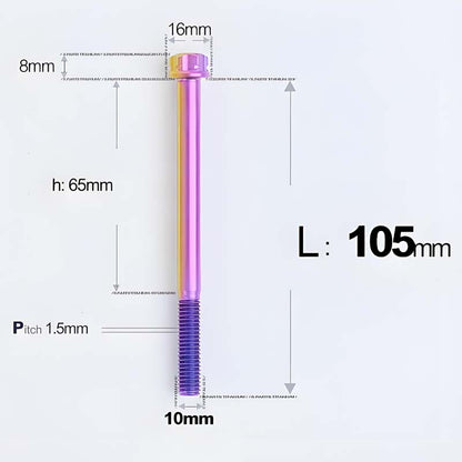 M10x65-120mm Titanium Motorcycle Bolts with 1.5mm Pitch