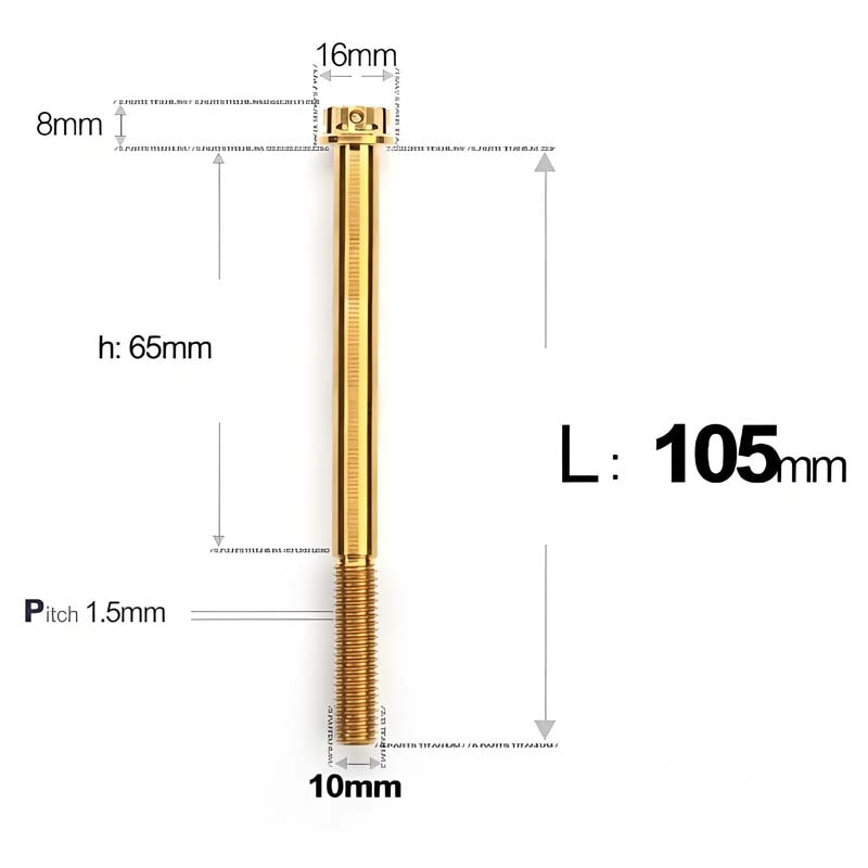 M10x65-120mm Titanium Motorcycle Bolts with 1.5mm Pitch