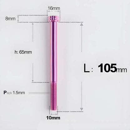 M10x65-120mm Titanium Motorcycle Bolts with 1.5mm Pitch