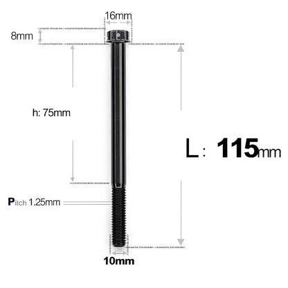 M10x85-120mm Titanium Motorcycle Bolts with 1.25mm Pitch
