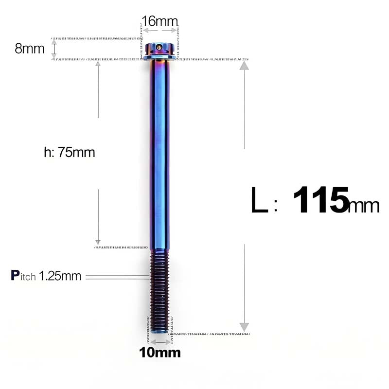 M10x85-120mm Titanium Motorcycle Bolts with 1.25mm Pitch