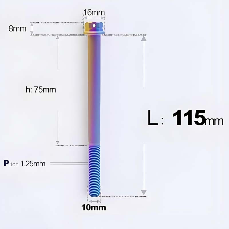 M10x85-120mm Titanium Motorcycle Bolts with 1.25mm Pitch
