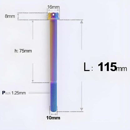 M10x85-120mm Titanium Motorcycle Bolts with 1.25mm Pitch