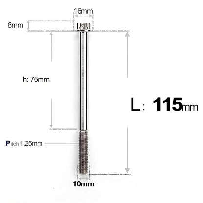 M10x85-120mm Titanium Motorcycle Bolts with 1.25mm Pitch