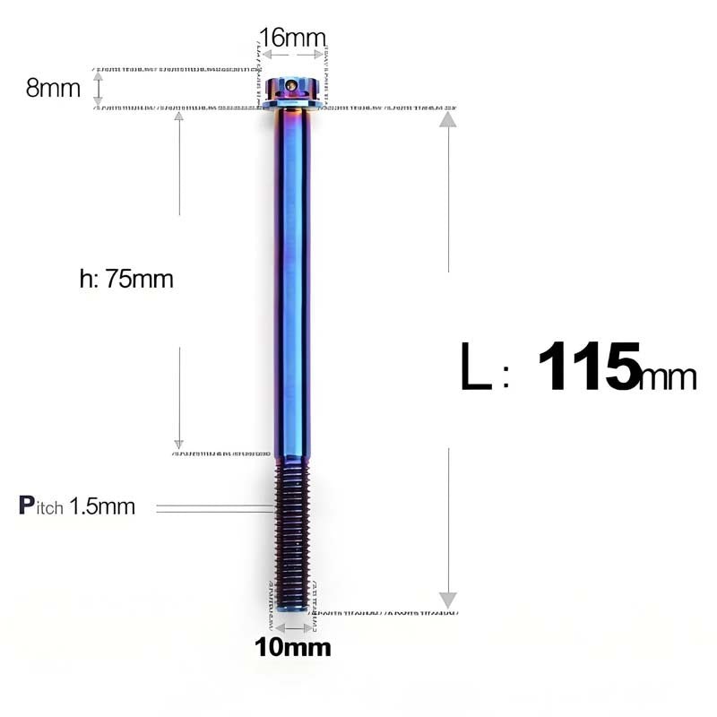 M10x65-120mm Titanium Motorcycle Bolts with 1.5mm Pitch