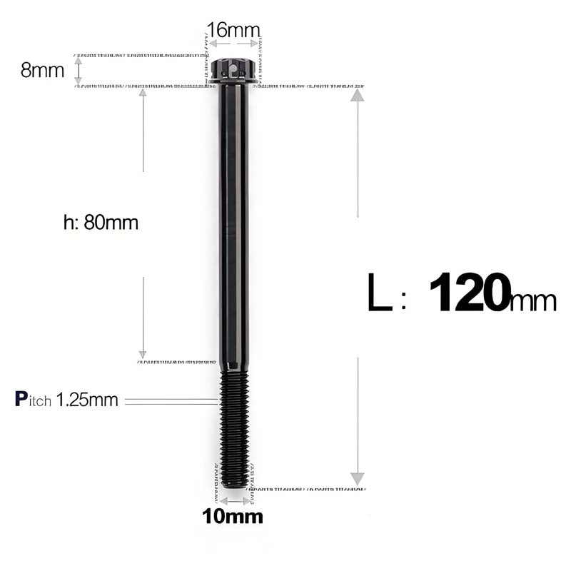 M10x85-120mm Titanium Motorcycle Bolts with 1.25mm Pitch