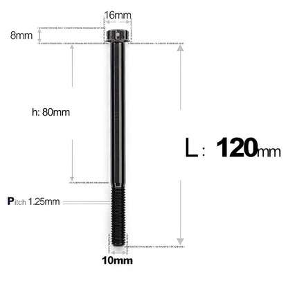 M10x85-120mm Titanium Motorcycle Bolts with 1.25mm Pitch